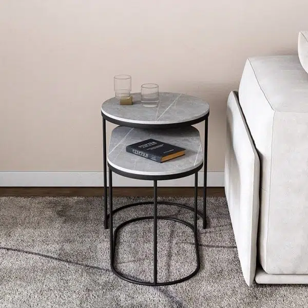 Contemporary Luxury Oval Sintered Stone Top Nesting End Table For Living Room - Image 17