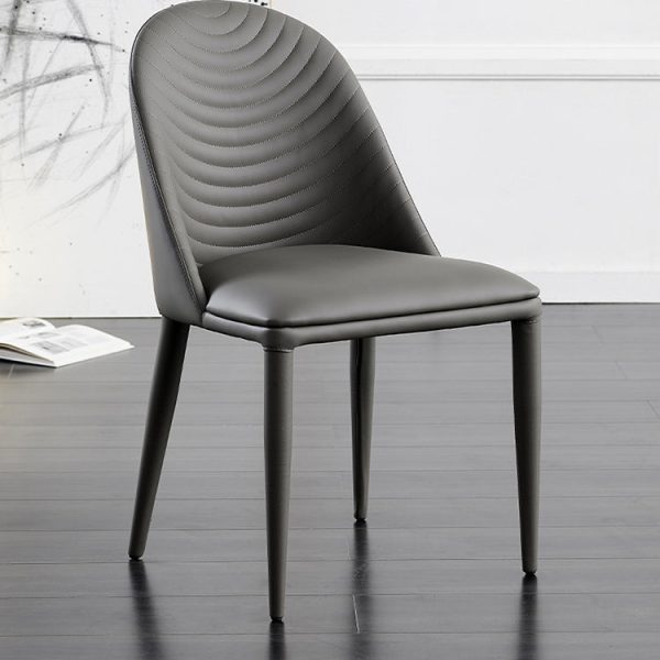 Contemporary Nordic Rectangular Arched Striped Backrest Leather Carbon Steel Dining Chair For Dining Room - Image 9