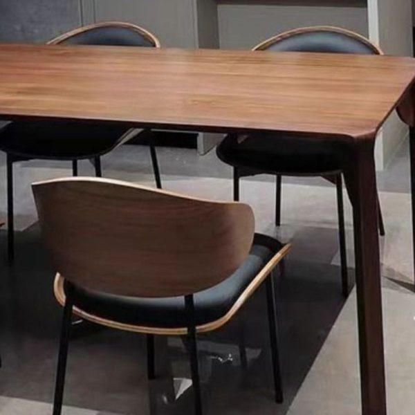 Contemporary Nordic Walnut Wood Grain Microfiber Leather Upholstered Dining Chair Backrest For Dining Room - Image 13