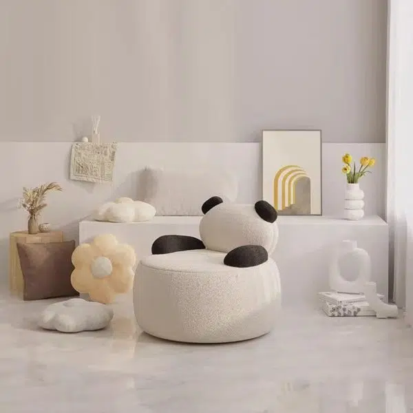 Contemporary Creative Bear Round Cushion Lambswool Solid Wood Accent Chair Backrest Armrest For Living Room - Image 11