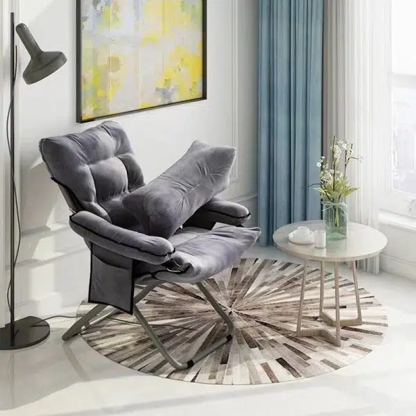 Modern Minimalist Square Back Cotton Stainless Steel Accent Chair Backrest Armrest For Living Room - Image 3