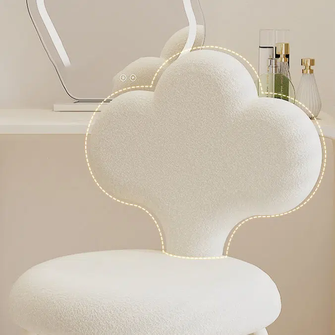 13-e5342d77-bae0-400c-b173-119c06306820.jpg Contemporary Creative Cloud Shape Lambswool Upholstered Swivel Vanity Stool Backrest For Bedroom - Image 8