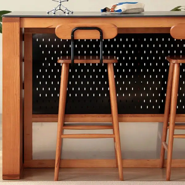 Contemporary Nordic Square Wood Iron Bar Stool Backrest Footrest For Dining Room - Image 11