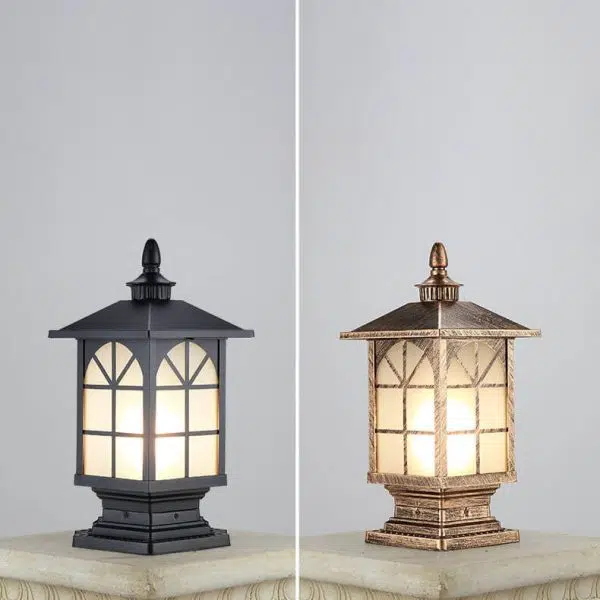 Outdoor Chinese Frosted Glass Aluminum Square Cage Post Head 1-Light Waterproof Patio Landscape Light - Image 8