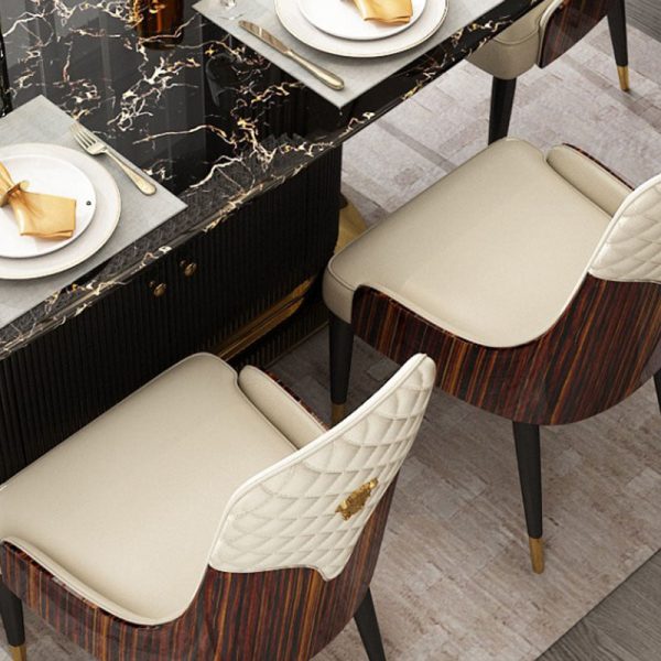 Contemporary Nordic Leather Wood Stainless Steel Sponge Dining Chair Backrest Armrest For Dining Room - Image 10