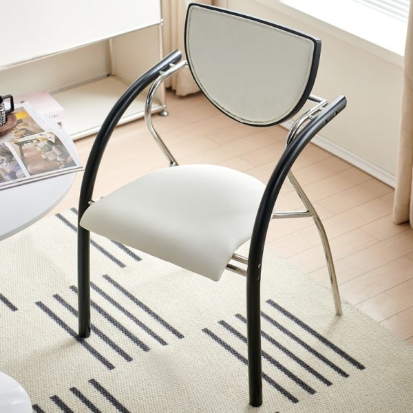 Contemporary Nordic Microfiber Leather Wood Stainless Steel Sponge Semicircular Curved Dining Chair Backrest Armrest For Dining Room - Image 2