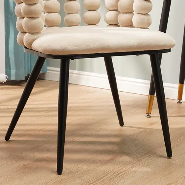 Contemporary Creative Trapezoidal Round Upholstered Bead String Backrest Velvet Carbon Steel Vanity Stool For Bedroom - Image 6