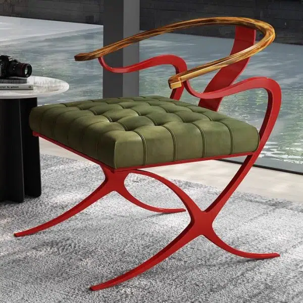 Contemporary Retro Curved Wood Leather Chair Backrest Armrest For Living Room - Image 12