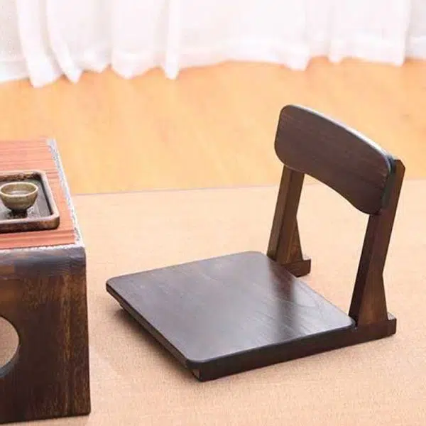 Traditional Japanese Square Paulownia Wood Cotton Linen Chair Tatami Backrest For Entertainment Room - Image 4