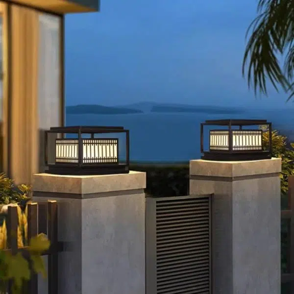 Traditional Chinese Square Stainless Steel Glass 1-Light Post Head Light For Garden - Image 17