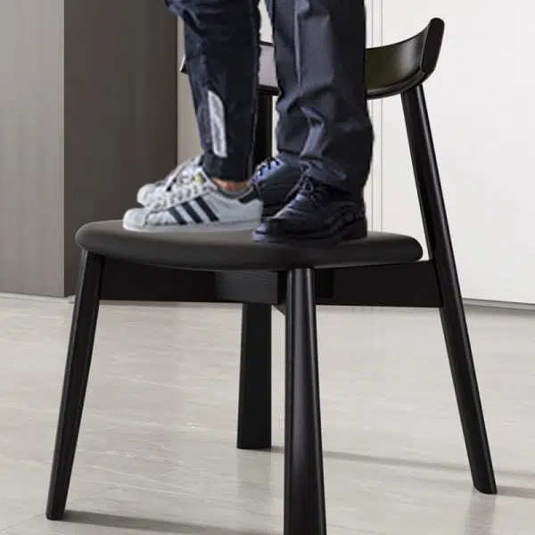 Contemporary Nordic Square Upholstered Curved Leather Wood Dining Chair Backrest For Dining Room - Image 9