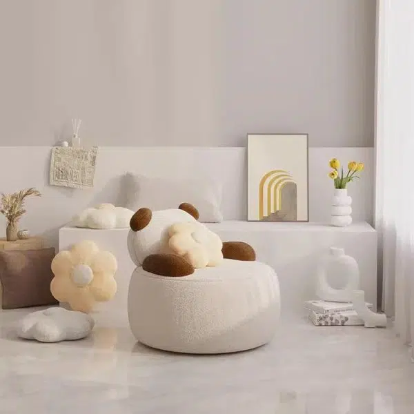 Contemporary Creative Bear Round Cushion Lambswool Solid Wood Accent Chair Backrest Armrest For Living Room - Image 12