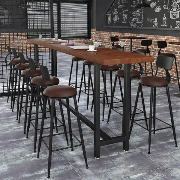 Contemporary Industrial Round Faux Leather Upholstered Bar Stool Backrest Footrest For Dining Room - Image 11