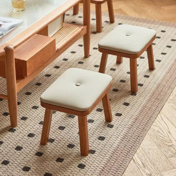 Modern Minimalist Square PU Leather Solid Wood Chair Backless Armless For Living Room - Image 2