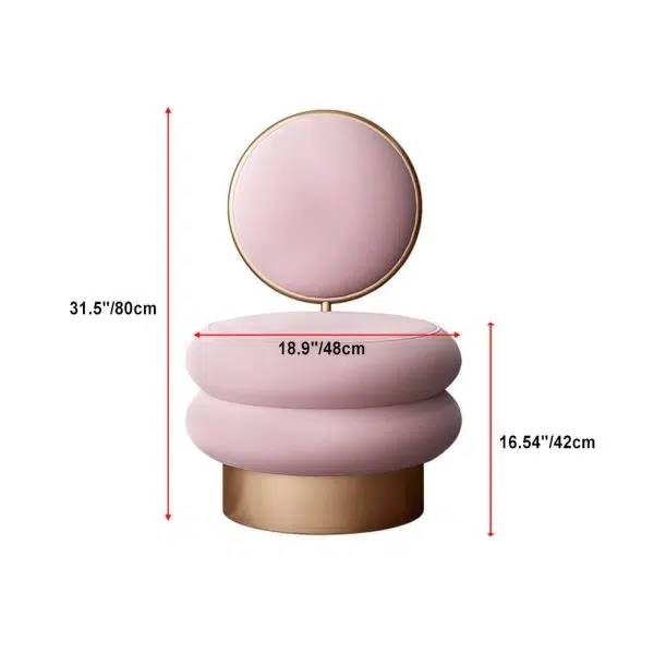 Contemporary Creative Round Fabric Iron Vanity Stool Backrest Armless For Bedroom - Image 4