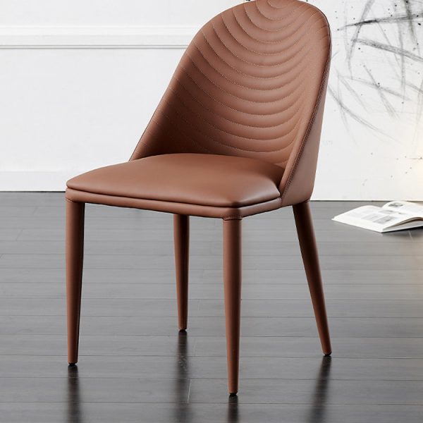 Contemporary Nordic Rectangular Arched Striped Backrest Leather Carbon Steel Dining Chair For Dining Room - Image 3