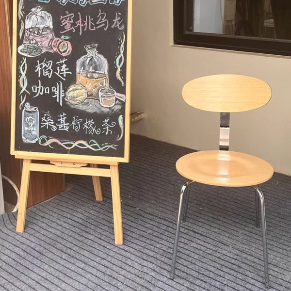 Contemporary Nordic Wood Stainless Steel Round Dining Chair Backrest For Dining Room - Image 12