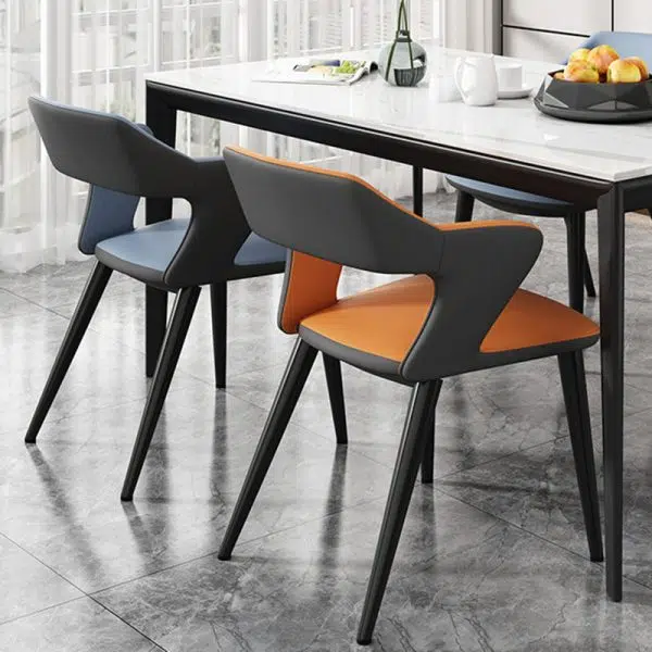 Contemporary Scandinavian Leather Fabric Carbon Steel Sponge Square Wing Dining Chair Backrest Armrest For Dining Room - Image 11