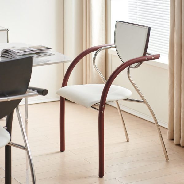 Contemporary Nordic Microfiber Leather Wood Stainless Steel Sponge Semicircular Curved Dining Chair Backrest Armrest For Dining Room - Image 12