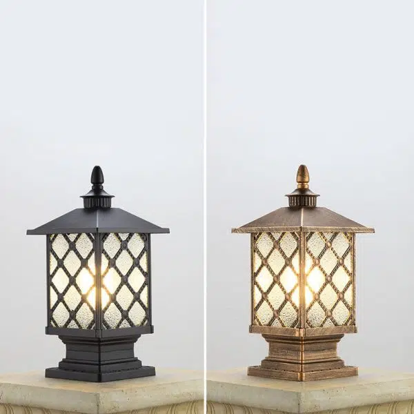 Outdoor Chinese Frosted Glass Aluminum Square Cage Post Head 1-Light Waterproof Patio Landscape Light - Image 9