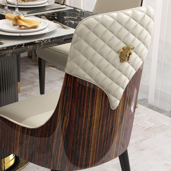 Contemporary Nordic Leather Wood Stainless Steel Sponge Dining Chair Backrest Armrest For Dining Room - Image 4