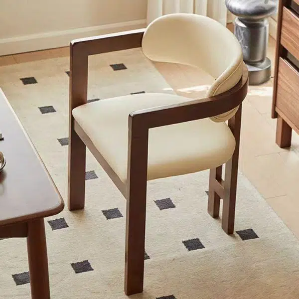 Contemporary Scandinavian Bent Square Leather Wood Dining Chair Backrest Arm For Dining Room - Image 14