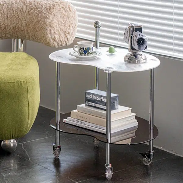 Contemporary Nordic Cloud Acrylic Stainless Steel Crystal Wheel End Table 2-Tier For Living Room - Image 15