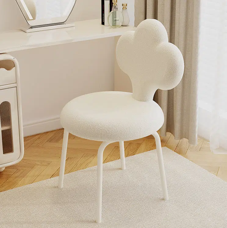 14-ee21d5ec-92d8-45c7-9509-b91395a5578e.jpg Contemporary Creative Cloud Shape Lambswool Upholstered Swivel Vanity Stool Backrest For Bedroom - Image 10