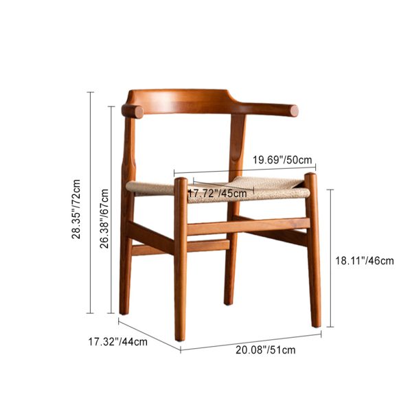 Contemporary Nordic Square Wood Rope Dining Chair Backrest Armrest For Dining Room - Image 4