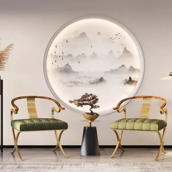 Contemporary Retro Curved Wood Leather Chair Backrest Armrest For Living Room - Image 6