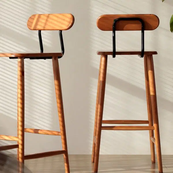 Contemporary Nordic Square Wood Iron Bar Stool Backrest Footrest For Dining Room - Image 14