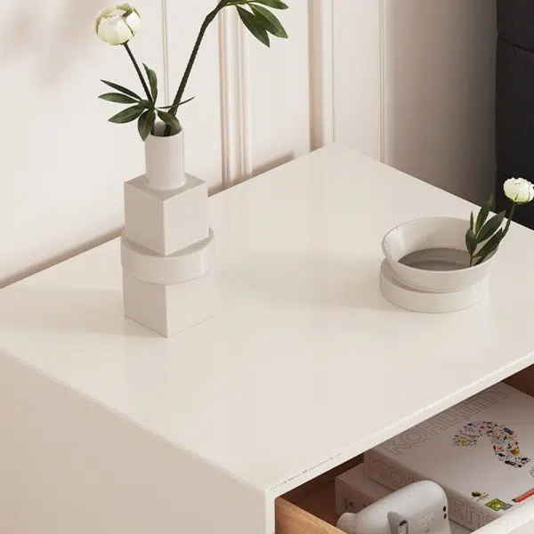 Contemporary Creative Rectangular Orb Artificial Plank Solid Wood Stainless Steel Nightstand 2-Drawer For Bedroom - Image 9