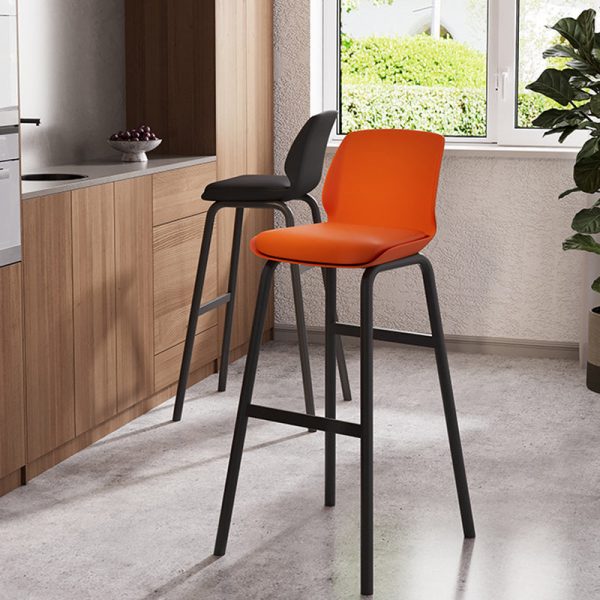 Contemporary Nordic Square Leather Upholstered Iron Bar Stool Plastic Backrest Footrest For Dining Room - Image 2