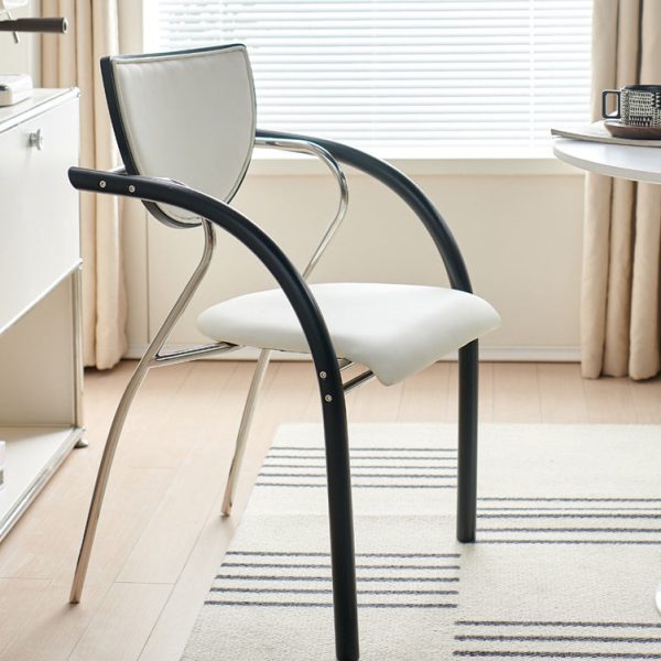 Contemporary Nordic Microfiber Leather Wood Stainless Steel Sponge Semicircular Curved Dining Chair Backrest Armrest For Dining Room - Image 13