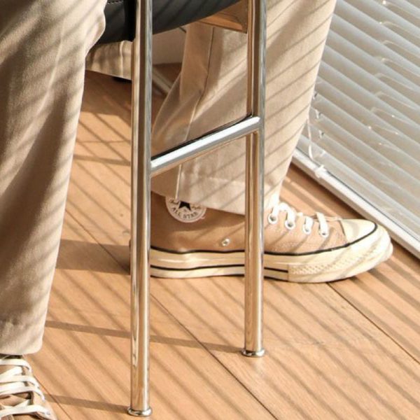 Contemporary Nordic Half Round Leather Metal Wood Curved Backrest Dining Chair For Dining Room - Image 9