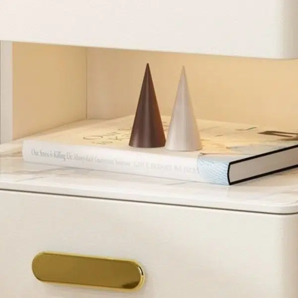 Contemporary Luxury Rectangular Rock Slab Solid Wood Leather Nightstand 2-Drawer For Bedroom - Image 10