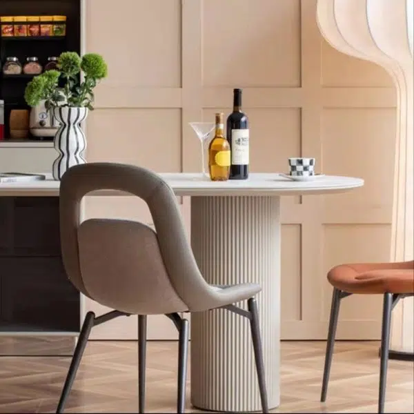 Contemporary Scandinavian Curved Leather Metal Tapered Legs Dining Chair Backrest For Dining Room - Image 15