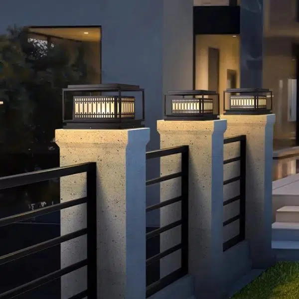 Traditional Chinese Square Stainless Steel Glass 1-Light Post Head Light For Garden - Image 18