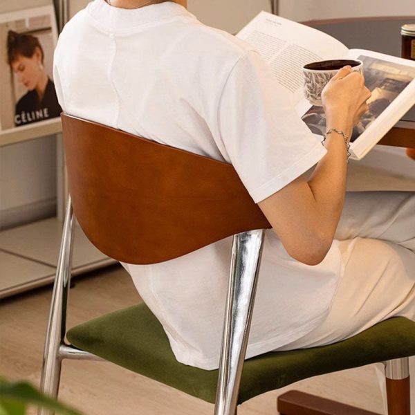 Contemporary Retro Beech Wood Iron Velvet Sponge Square Curved Dining Chair Backrest For Dining Room - Image 10