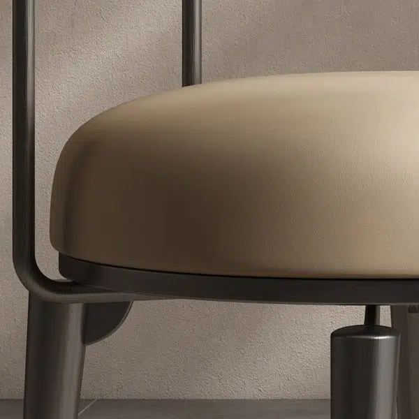 Contemporary Nordic Round Upholstered Leather Stainless Steel Dining Chair Curved Backrest For Dining Room - Image 8