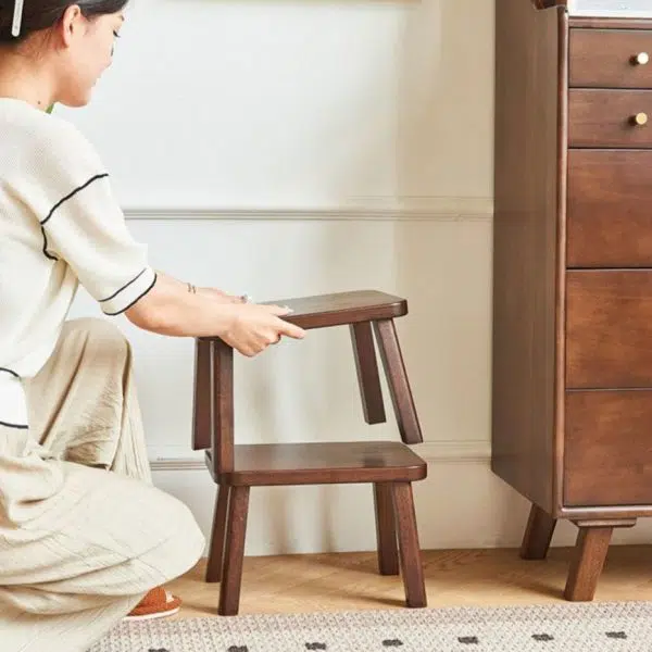 Modern Minimalist Square PU Leather Solid Wood Chair Backless Armless For Living Room - Image 13