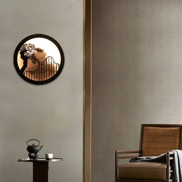 Modern Chinese Landscape Pine Zen Round LED Outdoor Wall Sconce Lamp - Image 14