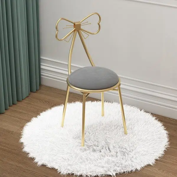 Contemporary Creative Bow Round Upholstered Velvet Metal Vanity Stool Backrest For Bedroom - Image 2
