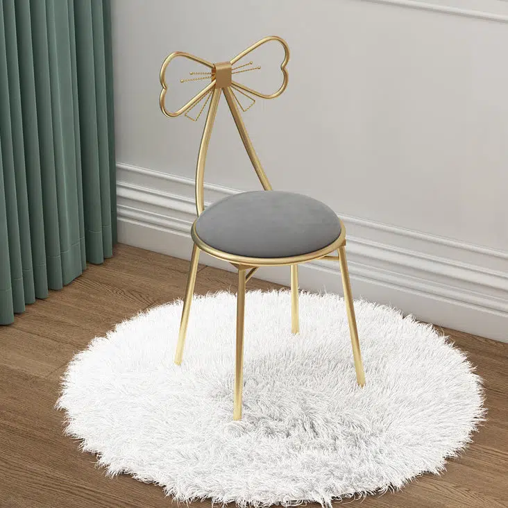 16-1e599865-3d44-4fe1-ac41-e6fe486ebe04.jpg Contemporary Creative Bow Round Upholstered Velvet Metal Vanity Stool Backrest For Bedroom - Image 2
