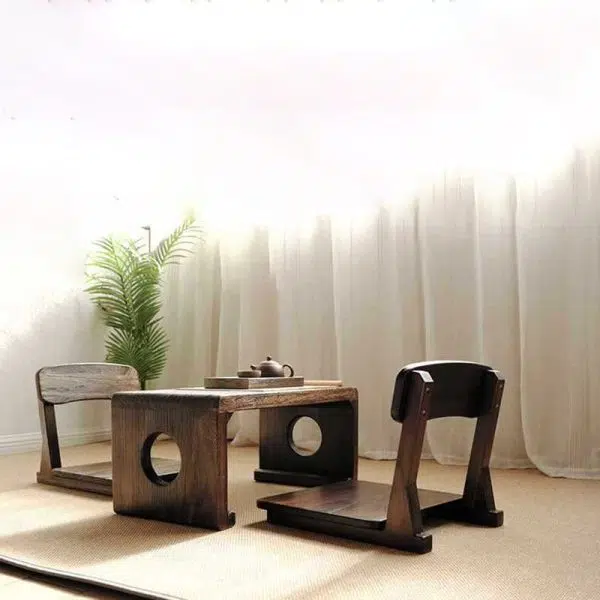 Traditional Japanese Square Paulownia Wood Cotton Linen Chair Tatami Backrest For Entertainment Room - Image 18