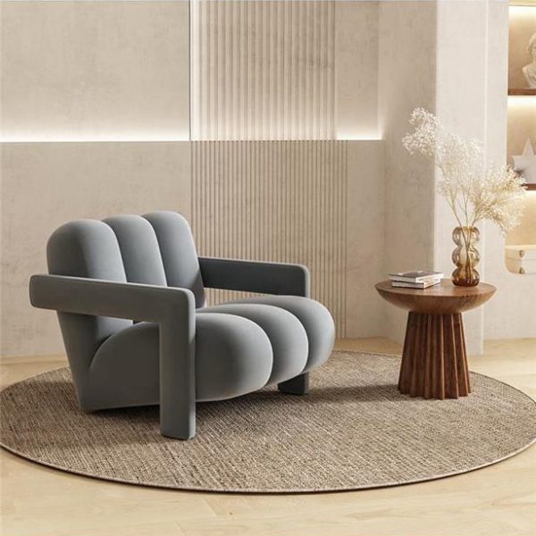 Contemporary Scandinavian Velvet Lambswool Wood Sponge Single Sofa Backrest Armrest For Living Room - Image 18
