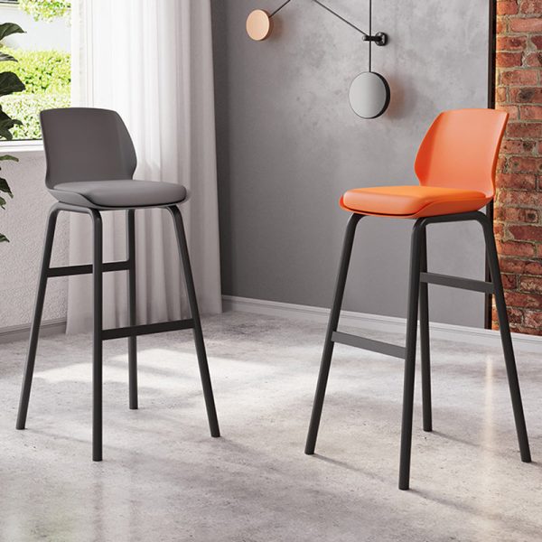 Contemporary Nordic Square Leather Upholstered Iron Bar Stool Plastic Backrest Footrest For Dining Room - Image 11