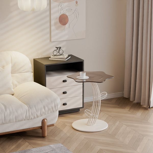 Contemporary Creative Clouds Rock Slab Tempered Glass End Table 1-Tier For Bedroom - Image 14