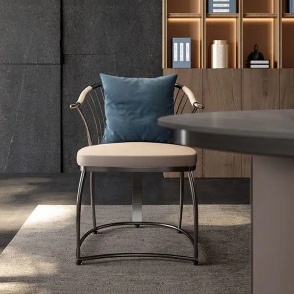 Contemporary Luxury Curved Stainless Steel Leather Chair Backrest Armless For Living Room - Image 8