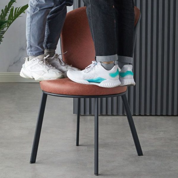 Contemporary Scandinavian Round Cushion Leather Carbon Steel Dining Chair Backrest For Dining Room - Image 13